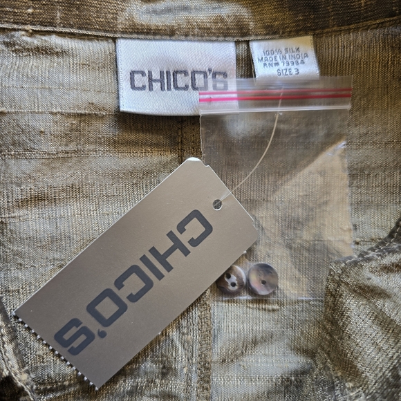 Chico's Galla Silk Button Down Long Sleeve Tunic Shirt - Picture 3 of 6